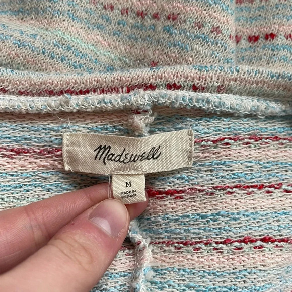 Madewell Textured Puff-Sleeve Cream & Multicolor Striped Knit Top Medium Women’s - Picture 9 of 11